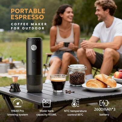 Machine à espresso italienne portable, machine à café sans fil, recharge USB, fonction d'auto-chauffage, machine à café en capsules portable, compatible avec le café moulu et les capsules. Convient pour la maison, le bureau, le camping en plein air et les