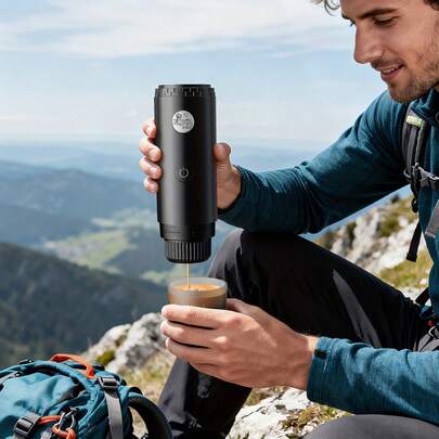 Machine à espresso italienne portable, machine à café sans fil, recharge USB, fonction d'auto-chauffage, machine à café en capsules portable, compatible avec le café moulu et les capsules. Convient pour la maison, le bureau, le camping en plein air et les