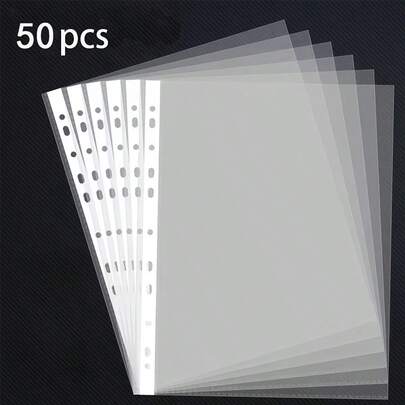 50/100/200 pièces Pochettes transparentes A4 à 11 trous, dossiers de classement minimalistes et durables, fournitures de bureau et scolaires, rentrée scolaire