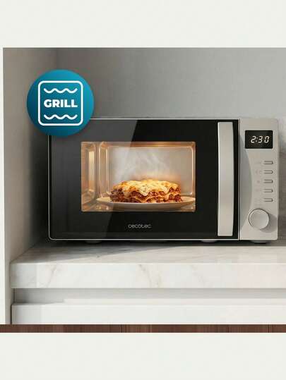 Micro-ondes Cecotec Proclean 5105 Silver avec Grill, 700W, 20L, Design Compact, Technologie 3DWave Efficace, 5 Niveaux de Puissance, Minuterie 30 min, Mode Décongélation, Écran avec Horloge, Avis Fin de Cuisson, Adaptable à Toute Cuisine, Multicolore