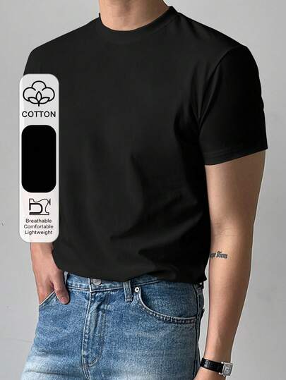 DAZY T-shirt décontracté pour homme à encolure ronde unie à manches courtes, été