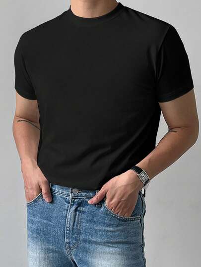 DAZY T-shirt décontracté pour homme à encolure ronde unie à manches courtes, été