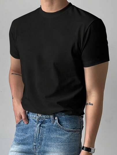 DAZY T-shirt décontracté pour homme à encolure ronde unie à manches courtes, été