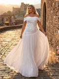 Glamrae Robe de mariée Top-de-gamme élégante et luxueuse avec appliqués en dentelle brodée, épaules dénudées. Convient pour les mariages, les fêtes, les vacances, les bals, les lunes de miel