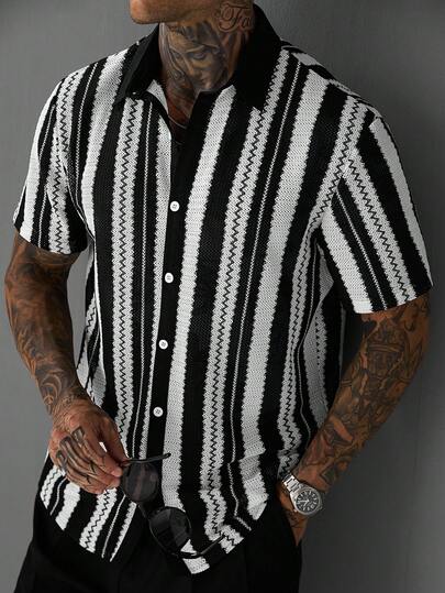 SLATEMANN Chemise décontractée pour hommes en maille et patchwork, style de rue