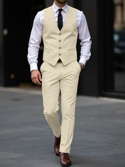 Calvornis Ensemble 2 pièces de vêtements pour hommes, gilet boutonné devant, blazer de costume et pantalon ajusté, style formel d'affaires, pour cérémonie
