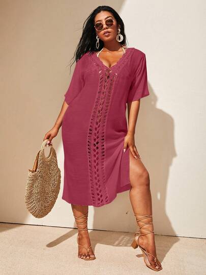 Swim Lushoire Robe de plage unie grande taille