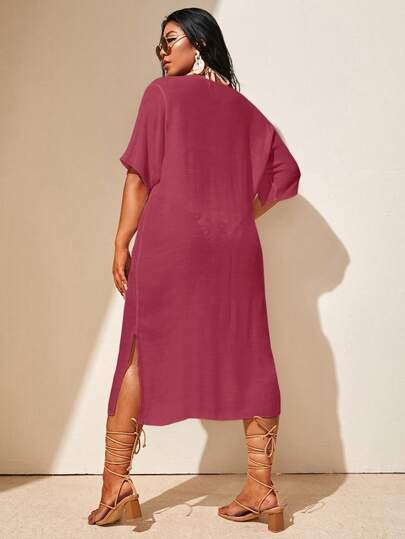 Swim Lushoire Robe de plage unie grande taille