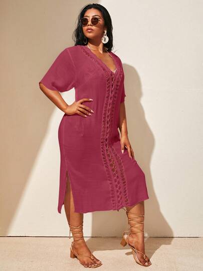 Swim Lushoire Robe de plage unie grande taille