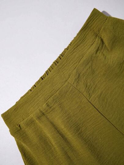 AIJ Ensemble 2 pièces femme Amarilo, Top à manches longues col V blanc et vert à pois, pantalon large. Tenue de bureau vintage élégante, parfaite pour l'automne, l'hiver et le printemps, idéale pour les vacances