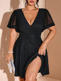 Cravure Robe en tricot élégante à encolure en V et taille cintrée, grande taille. Tissu extensible. Robe de soirée élégante et formelle pour femmes. Robe moulante. Robe romantique. Robe de mariée. Robe pour invité de mariage