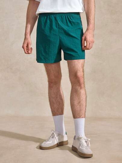 Courvante Short de sport décontracté pour homme au tennis, rayures contrastées, vert sarcelle, athlétique, entraînement, rayé, durable, avec poches