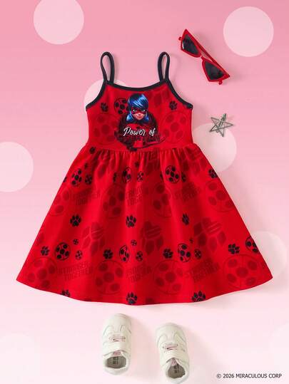 Miraculous Ladybug X Robe camisole décontractée avec imprimé de personnage de dessin animé pour jeune fille