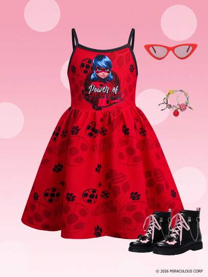 Miraculous Ladybug X Robe camisole décontractée avec imprimé de personnage de dessin animé pour jeune fille
