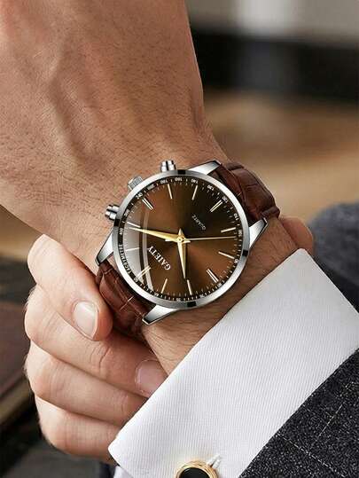 GAIETY 1 pièce Montre à quartz pour hommes, style business décontracté minimaliste vintage avec cadran marron, convient pour le port quotidien, la décoration de fête, la fête des pères, la saison des diplômes, l'anniversaire et autres fêtes, cadeau pour l