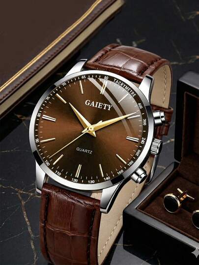 GAIETY 1 pièce Montre à quartz pour hommes, style business décontracté minimaliste vintage avec cadran marron, convient pour le port quotidien, la décoration de fête, la fête des pères, la saison des diplômes, l'anniversaire et autres fêtes, cadeau pour l