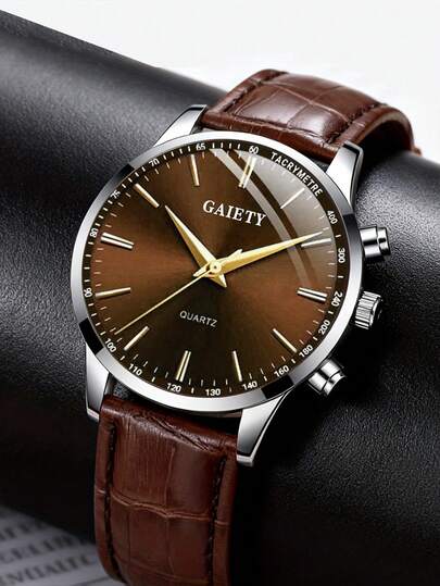 GAIETY 1 pièce Montre à quartz pour hommes, style business décontracté minimaliste vintage avec cadran marron, convient pour le port quotidien, la décoration de fête, la fête des pères, la saison des diplômes, l'anniversaire et autres fêtes, cadeau pour l