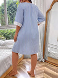 Swim Lushoire Robe de plage pour femmes grandes tailles à rayures contrastées avec dentelle et manches courtes