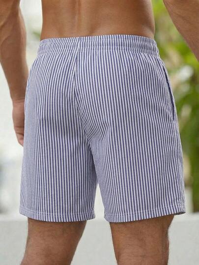 Short de plage décontracté pour hommes avec imprimé de palmiers rayés et cordon de serrage, été