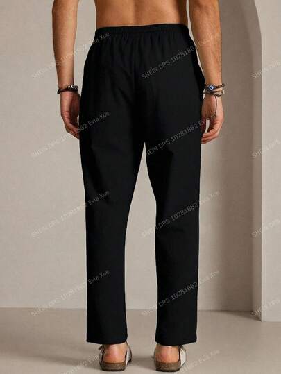 Manfinity RebelGame Pantalon décontracté fuselé pour hommes grande taille, couleur unie, avec taille à cordon de serrage et poches, vacances, cadeaux pour la fête des pères, football