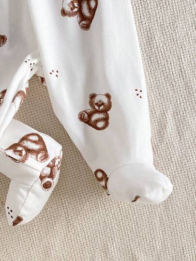 3 ensembles de 6 pièces Barboteuse et pantalon pour bébé nouveau-né, en coton doux avec imprimé mignon d'ours, vêtements d'intérieur confortables, meilleur cadeau pour les nouveau-nés