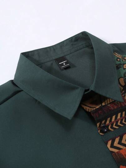 Manfinity Homme Chemise décontractée à manches courtes à imprimé floral et à simple boutonnage pour hommes grande taille