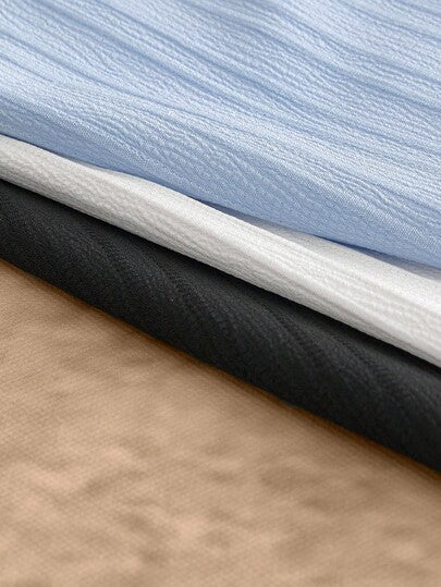 AKNOTIC 3 pièces Chemise polo décontractée d'été pour , blanc pur, bleu aqua, tricot gaufré texturé, col Johnny sans boutons, pull-over, t-shirt en lin, cadeau, football