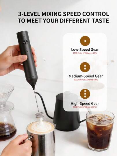 Mousseur à lait rechargeable portable, mélangeur électrique de boisson à 3 vitesses réglables, mousseur à lait portable, convient pour le latte, le cappuccino, le chocolat chaud, le mélange d'œufs et le shake protéiné, mini mélangeur électrique, bar à caf