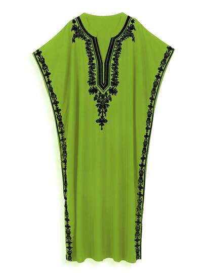 Robe arabe élégante pour femmes, style confortable et ample, col en V, manches chauve-souris, caftan d'automne