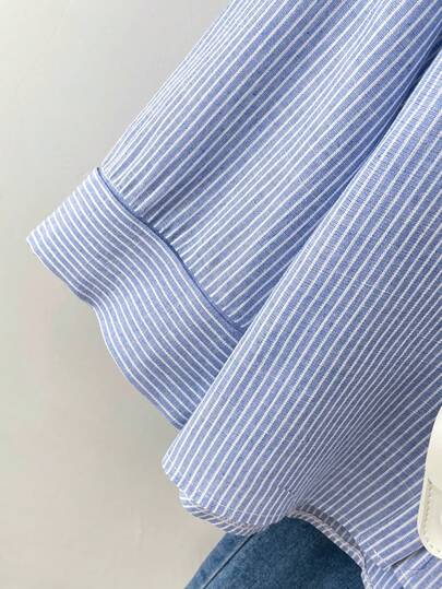 Chemise ample à manches longues à épaules tombantes, à rayures et à boutons-pression, style décontracté, pour le printemps
