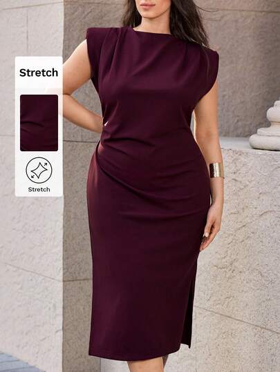 Maija Robe d'été décontractée de grande taille, couleur unie, avec épaulettes et taille cintrée