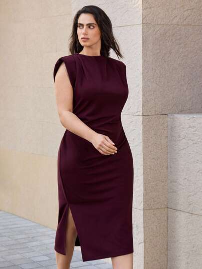 Maija Robe d'été décontractée de grande taille, couleur unie, avec épaulettes et taille cintrée