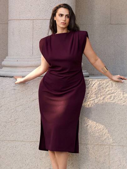 Maija Robe d'été décontractée de grande taille, couleur unie, avec épaulettes et taille cintrée