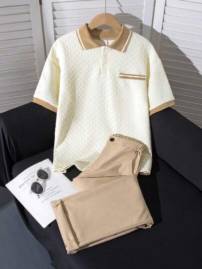 Ensemble 2 pièces pour adolescents garçons : polo à manches courtes et pantalon, tenue formelle élégante pour fête, mariage et remise de diplôme