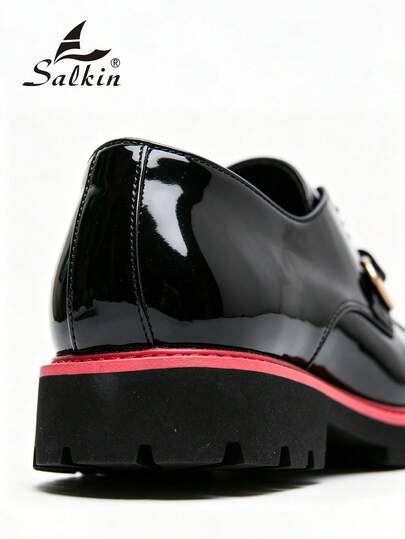 Salkin Mocassins de luxe rétro pour hommes, chaussures élégantes pour gentilhomme avec double boucle, motif brodé d'abeille et de couronne, enrobé brillant, chaussures habillées décontractées légères pour les affaires, les fêtes, les mariages, les occasio