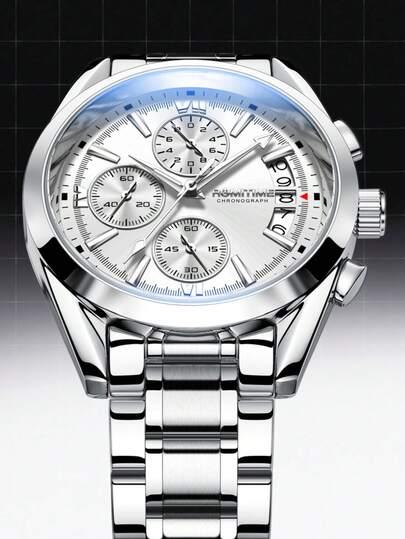 1 pièce Montre lumineuse étanche pour hommes avec chronographe et calendrier, boîtier en acier inoxydable résistant à l'usure, style mode business luxe sportif classique simple et décontracté, montre automatique à quartz pour hommes, convient pour Pâques,