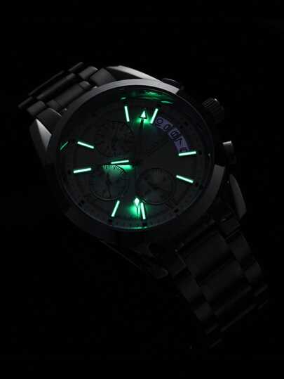 1 pièce Montre lumineuse étanche pour hommes avec chronographe et calendrier, boîtier en acier inoxydable résistant à l'usure, style mode business luxe sportif classique simple et décontracté, montre automatique à quartz pour hommes, convient pour Pâques,