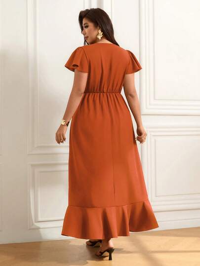 Femmeverse Robe élégante à taille marquée, col V profond, asymétrique et plissée
