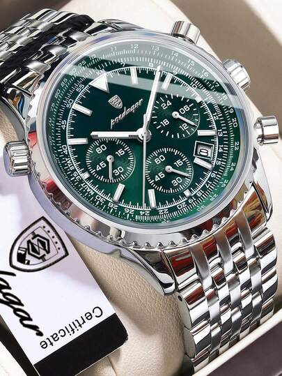1 pièce Montre chronographe lumineuse et imperméable pour hommes avec cadran calendrier 24 heures, boîtier en acier inoxydable résistant à l'usure, style mécanique automatique quartz de luxe sport classique minimaliste décontracté mode business, convient