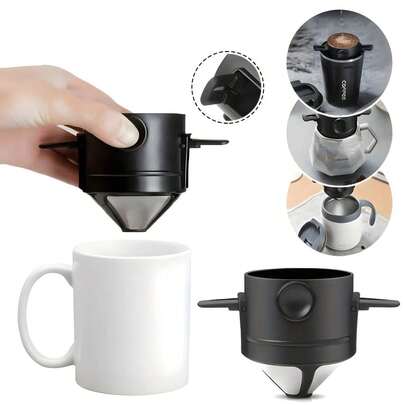 1 pièce Filtre à café réutilisable en acier inoxydable, cafetière à goutte sans papier, portable et pliable avec poignée, convient pour le camping en plein air et l'utilisation quotidienne au bureau à domicile