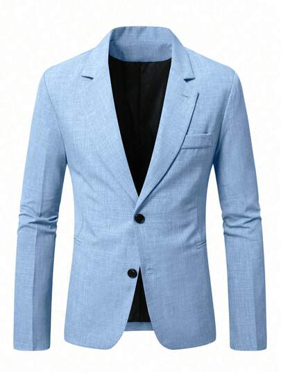 Manfinity Mode Blazer texturé bleu bébé pour hommes avec revers et poche pour un style formel d'affaires, veste de costume décontractée bleu clair, cérémonie