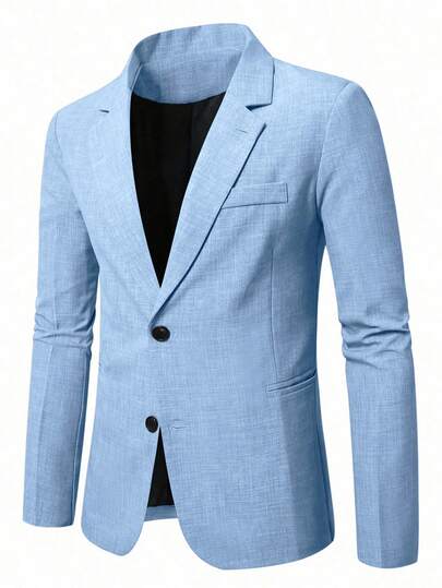 Manfinity Mode Blazer texturé bleu bébé pour hommes avec revers et poche pour un style formel d'affaires, veste de costume décontractée bleu clair, cérémonie
