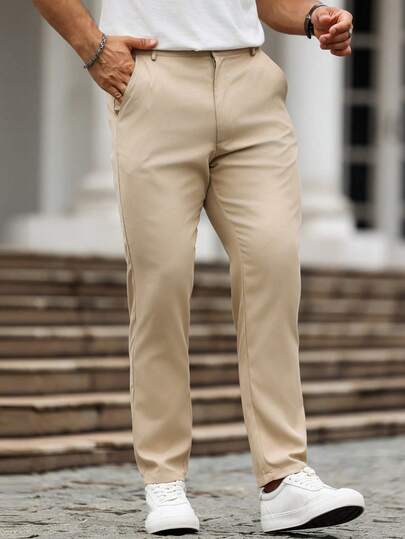 Manfinity Homme Pantalon de costume minimaliste pour hommes, bouton devant, poche, automne, couleur unie
