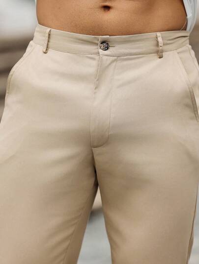 Manfinity Homme Pantalon de costume minimaliste pour hommes, bouton devant, poche, automne, couleur unie