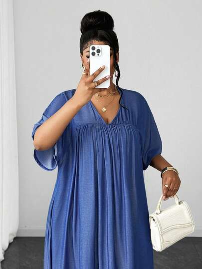 Maweii Robe décontractée de couleur unie pour femmes grande taille