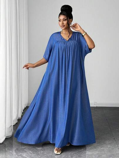 Maweii Robe décontractée de couleur unie pour femmes grande taille