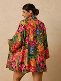 Travachic Cache-maillot pour femmes grande taille avec imprimé poisson de l'océan abricot, Top kimono ample à manches mi-longues, chemise romantique pour le début du printemps, plage et sources thermales