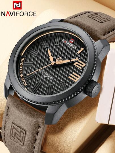 NAVIFORCE Montre-bracelet populaire pour hommes, montre militaire sport résistante aux chocs et étanche avec bracelet véritable, montre-bracelet de mode décontractée pour hommes