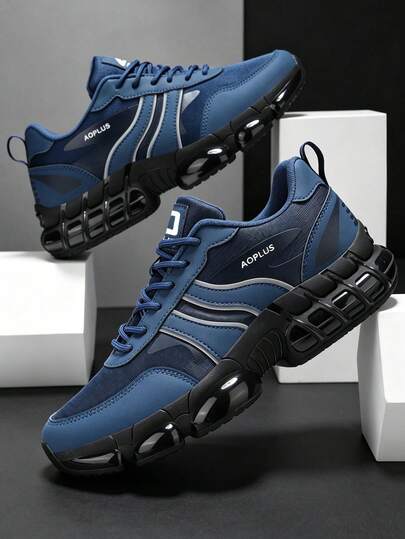 Chaussures de sport pour hommes 2026 dernier modèle bleu semelle épaisse baskets Épais augmentant la hauteur absorbant les chocs surface en maille respirante chaussures de sport streetwear polyvalentes chaussures pour hommes cuir PU épissure en maille cha