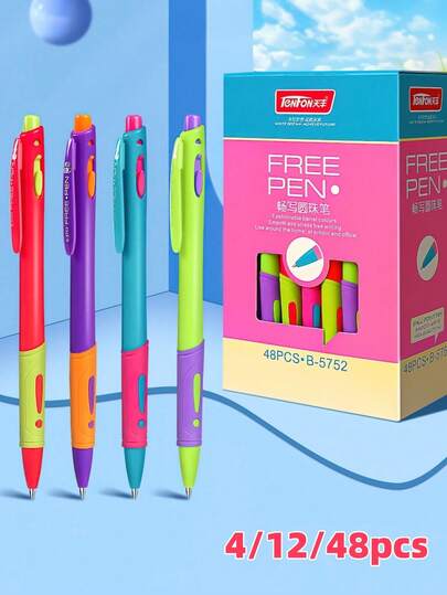 4/12/48 pièces Stylos à bille rétractables, encre à base d'huile bleue 0,7 mm, design de mode à haut contraste, convient pour la prise de notes des élèves de l'école primaire, fournitures de bureau vintage, stylos multifonctions, rentrée scolaire